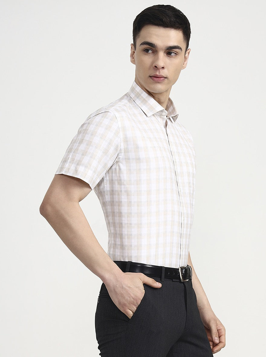 White & Cream Checked Regular Fit Formal Shirt | Greenfibre