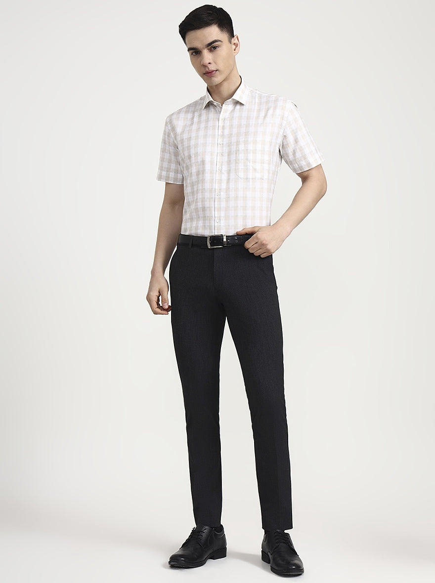 White & Cream Checked Regular Fit Formal Shirt | Greenfibre
