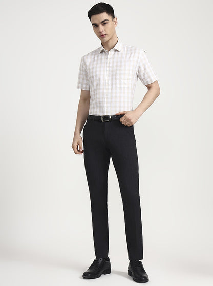 White & Cream Checked Regular Fit Formal Shirt | Greenfibre