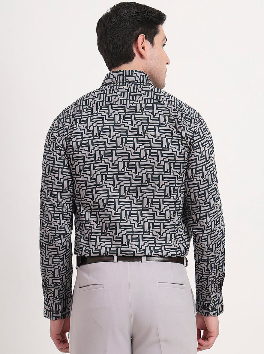 Grey Printed Slim Fit Formal Shirt | Metal