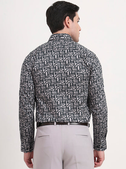 Grey Printed Slim Fit Formal Shirt | Metal