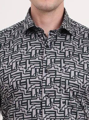 Grey Printed Slim Fit Formal Shirt | Metal