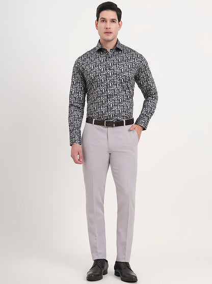 Grey Printed Slim Fit Formal Shirt | Metal