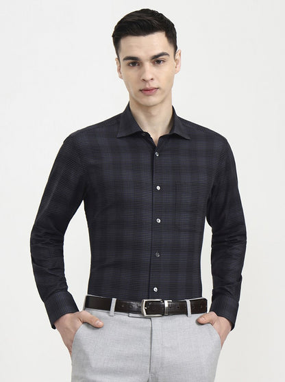 Black Grey Printed Slim Fit Formal Shirt | JadeBlue Super Luxe