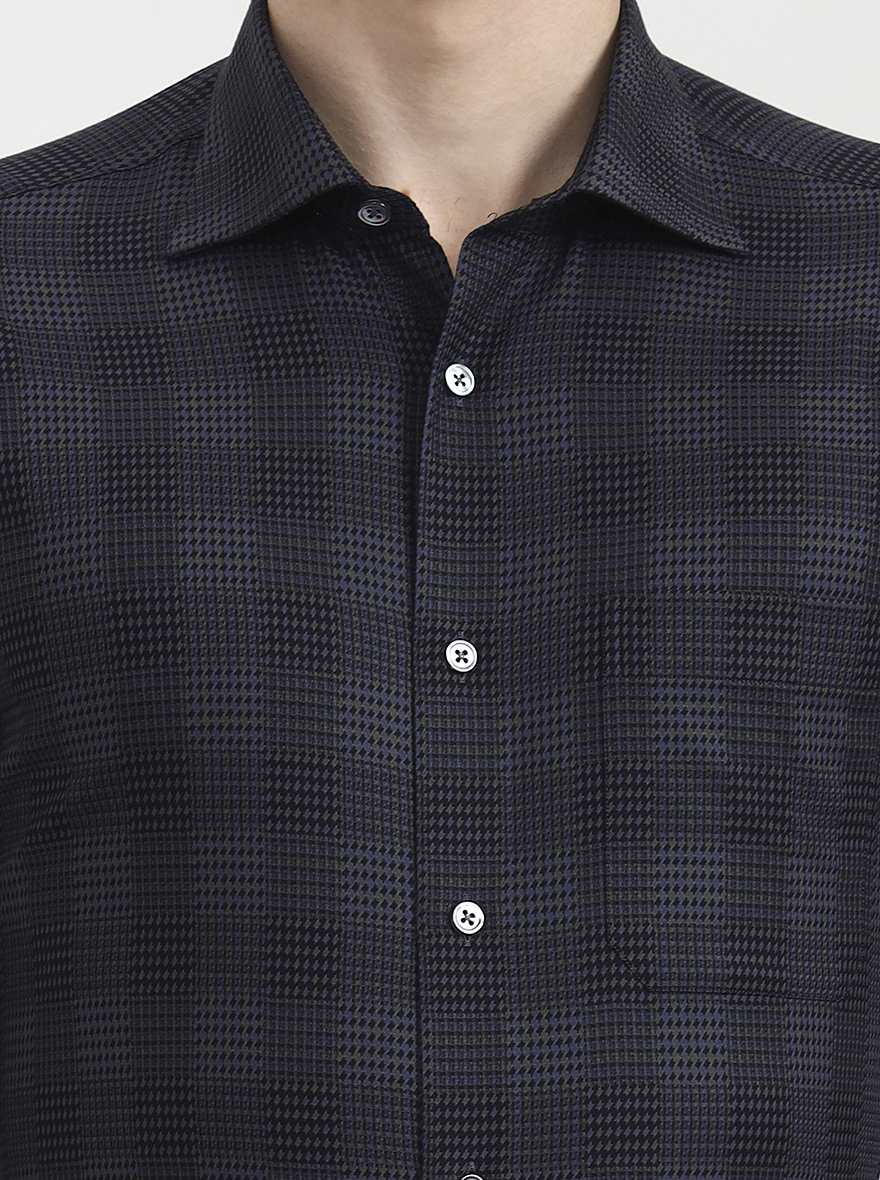 Black Grey Printed Slim Fit Formal Shirt | JadeBlue Super Luxe