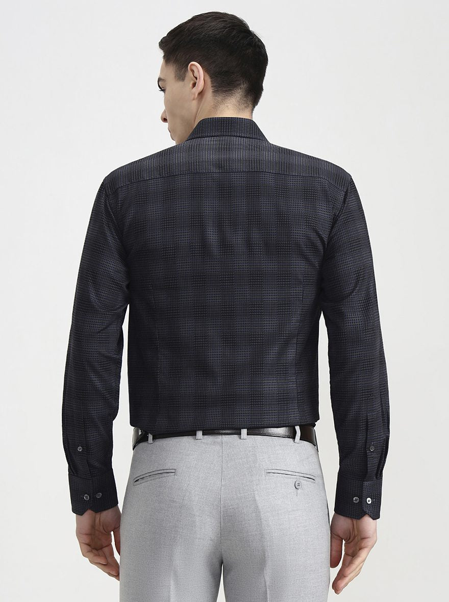 Black Grey Printed Slim Fit Formal Shirt | JadeBlue Super Luxe
