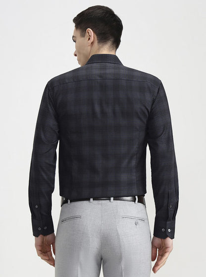 Black Grey Printed Slim Fit Formal Shirt | JadeBlue Super Luxe