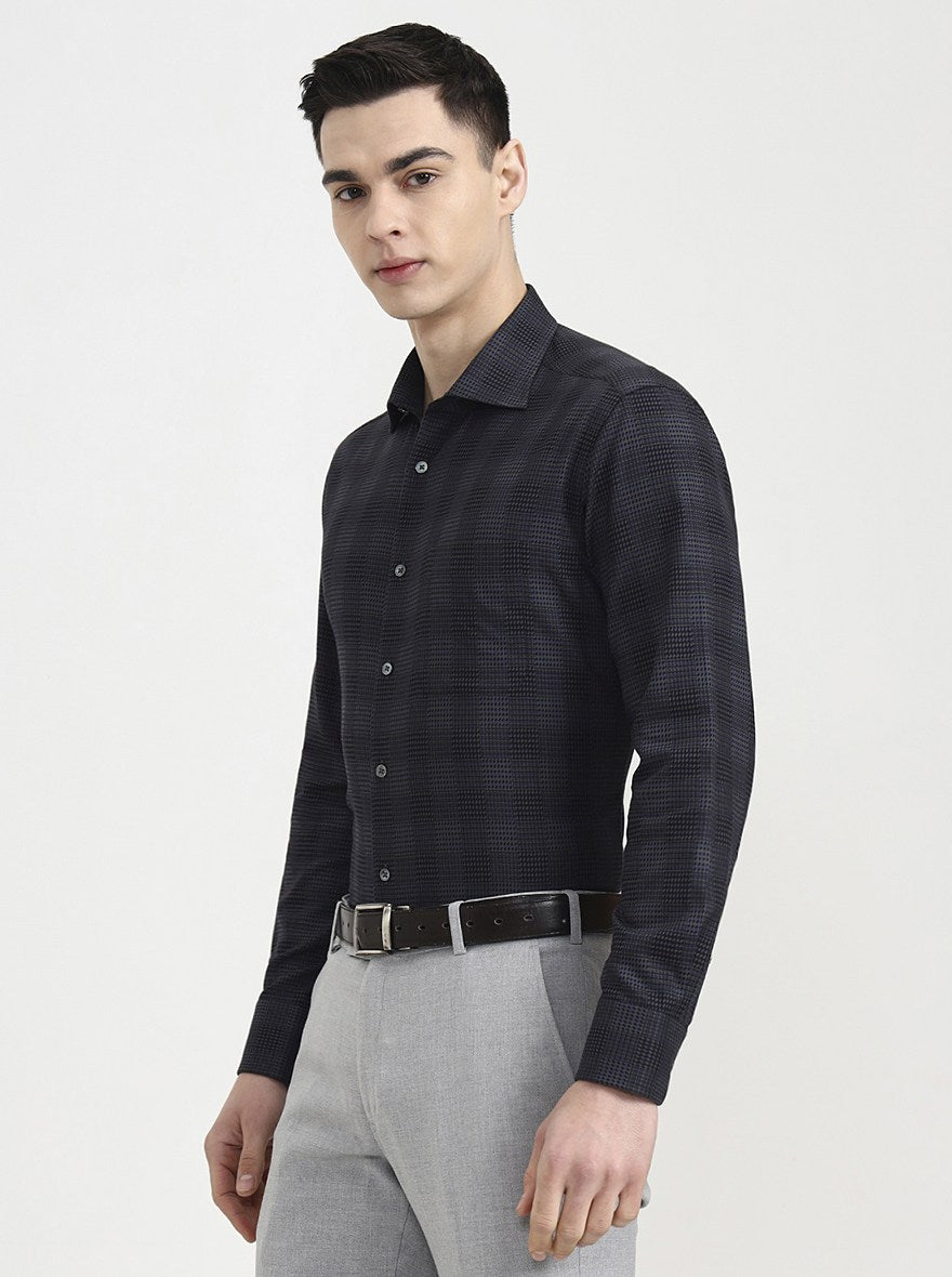 Black Grey Printed Slim Fit Formal Shirt | JadeBlue Super Luxe