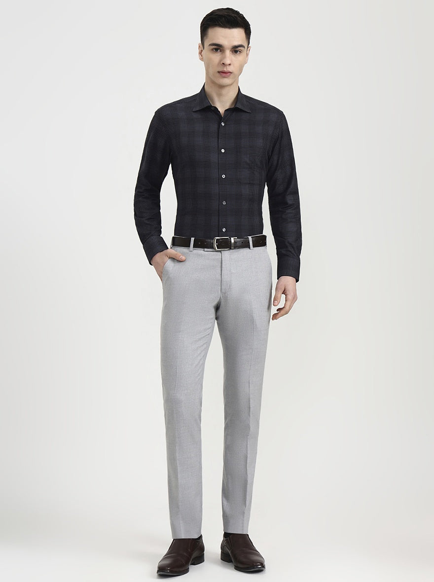 Black Grey Printed Slim Fit Formal Shirt | JadeBlue Super Luxe