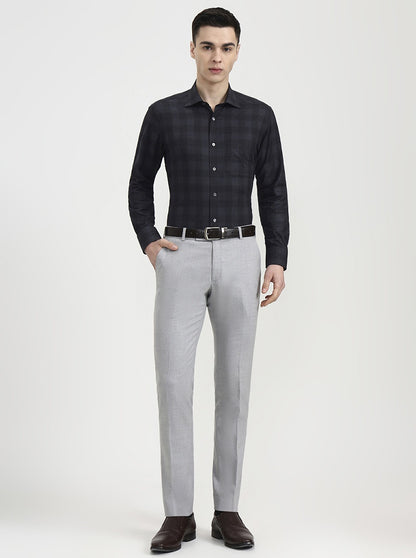 Black Grey Printed Slim Fit Formal Shirt | JadeBlue Super Luxe