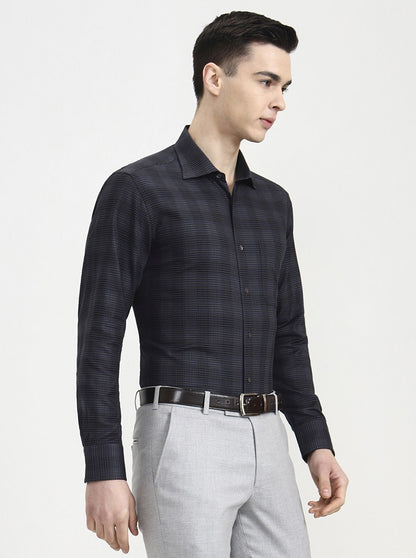 Black Grey Printed Slim Fit Formal Shirt | JadeBlue Super Luxe