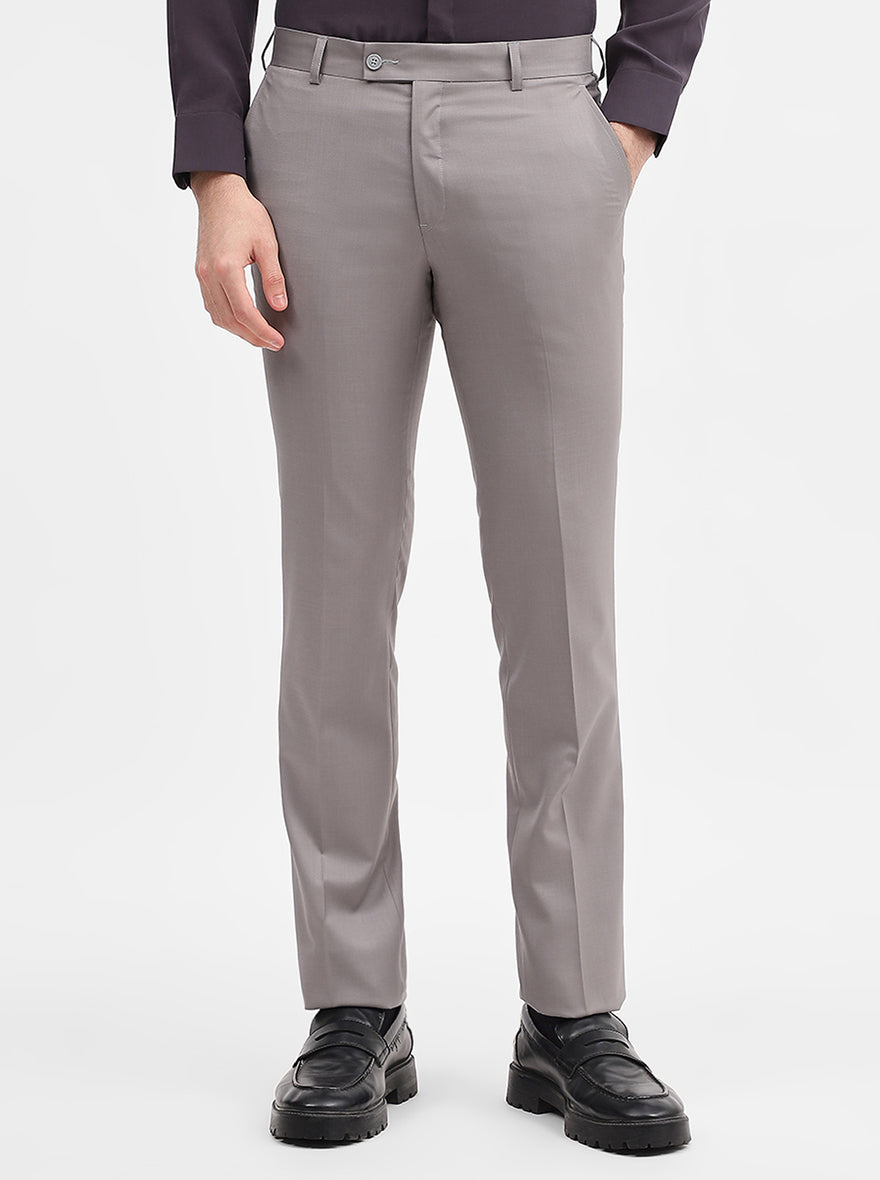 Light Grey Solid Slim Fit Formal Trouser | JadeBlue Super Luxe