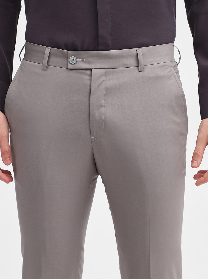 Light Grey Solid Slim Fit Formal Trouser | JadeBlue Super Luxe