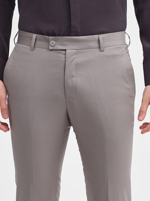 Light Grey Solid Slim Fit Formal Trouser | JadeBlue Super Luxe