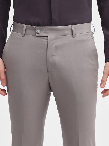 Light Grey Solid Slim Fit Formal Trouser | JadeBlue Super Luxe