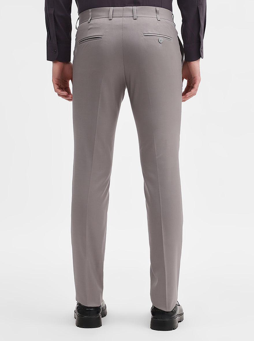 Light Grey Solid Slim Fit Formal Trouser | JadeBlue Super Luxe