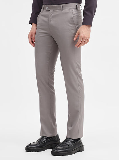 Light Grey Solid Slim Fit Formal Trouser | JadeBlue Super Luxe