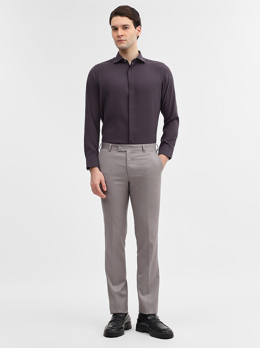 Light Grey Solid Slim Fit Formal Trouser | JadeBlue Super Luxe