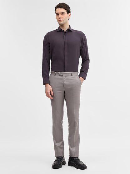 Light Grey Solid Slim Fit Formal Trouser | JadeBlue Super Luxe