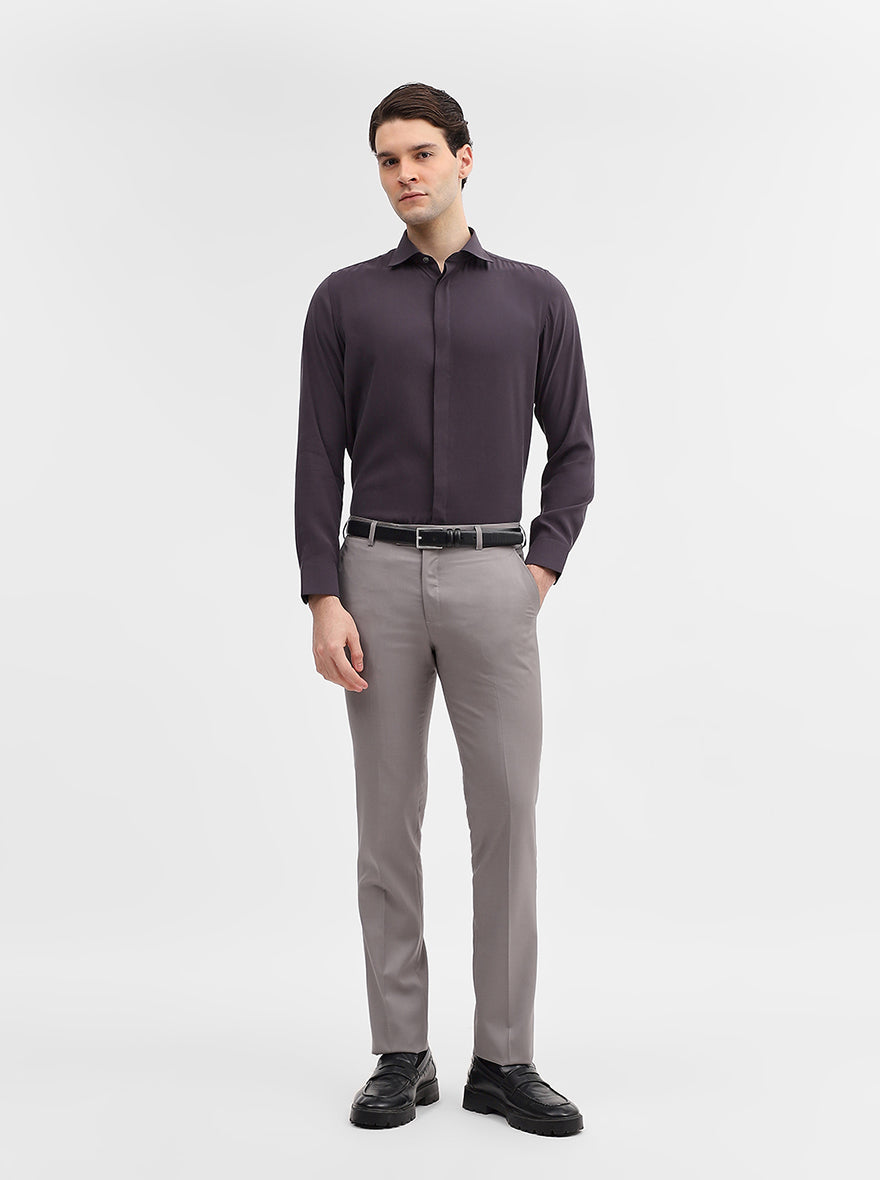 Light Grey Solid Slim Fit Formal Trouser | JadeBlue Super Luxe