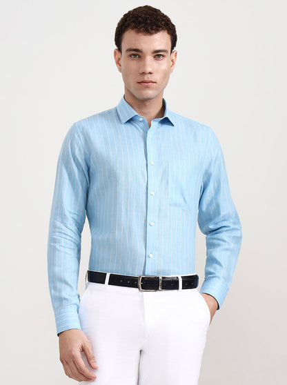 Sky Blue Striped Slim Fit Formal Shirt | JadeBlue
