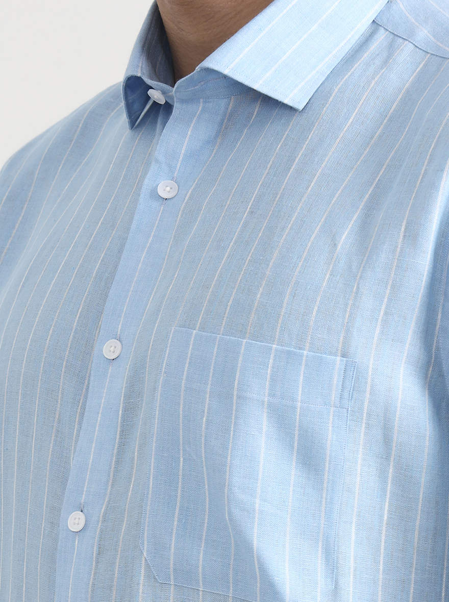 Sky Blue Striped Slim Fit Formal Shirt | JadeBlue