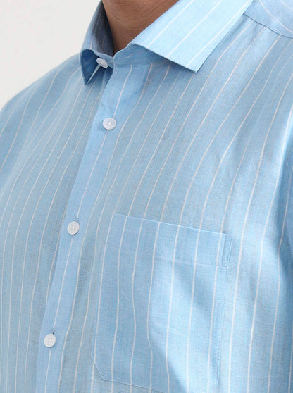 Sky Blue Striped Slim Fit Formal Shirt | JadeBlue