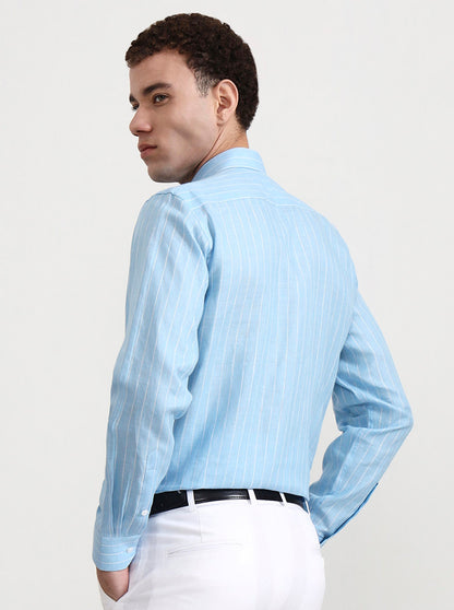 Sky Blue Striped Slim Fit Formal Shirt | JadeBlue