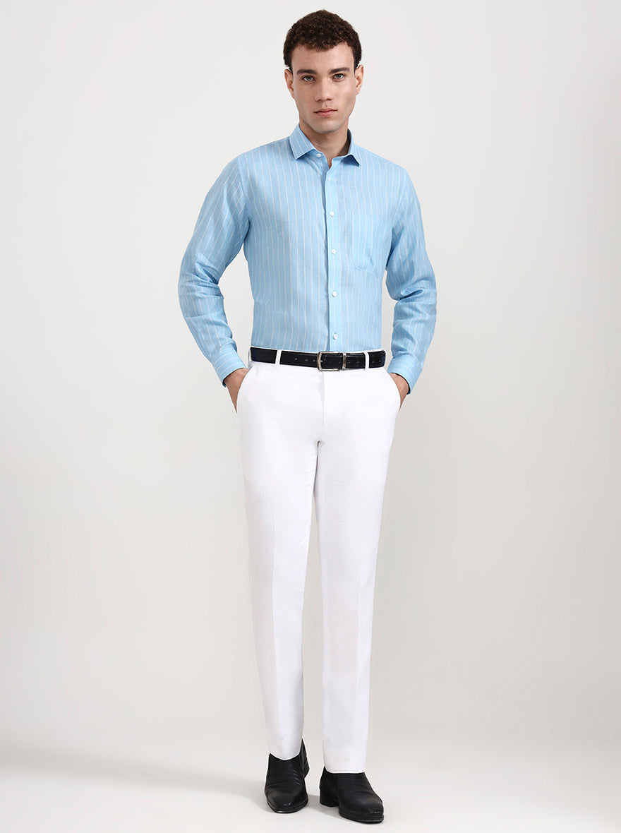 Sky Blue Striped Slim Fit Formal Shirt | JadeBlue