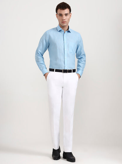 Sky Blue Striped Slim Fit Formal Shirt | JadeBlue