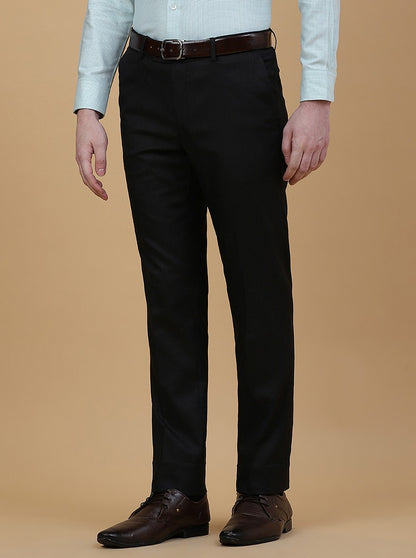 Black Solid Slim Fit Formal Trouser | Greenfibre