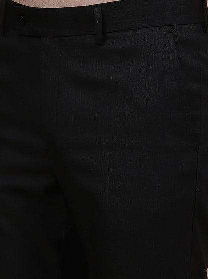 Black Solid Slim Fit Formal Trouser | Greenfibre