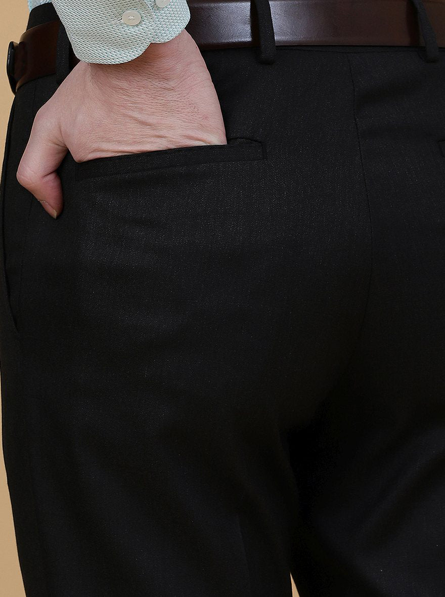 Black Solid Slim Fit Formal Trouser | Greenfibre
