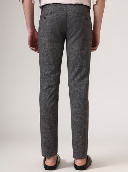 Black Solid Uno Fit Casual Trouser | JadeBlue