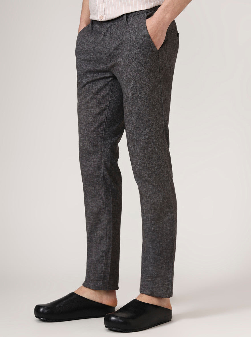 Black Solid Uno Fit Casual Trouser | JadeBlue