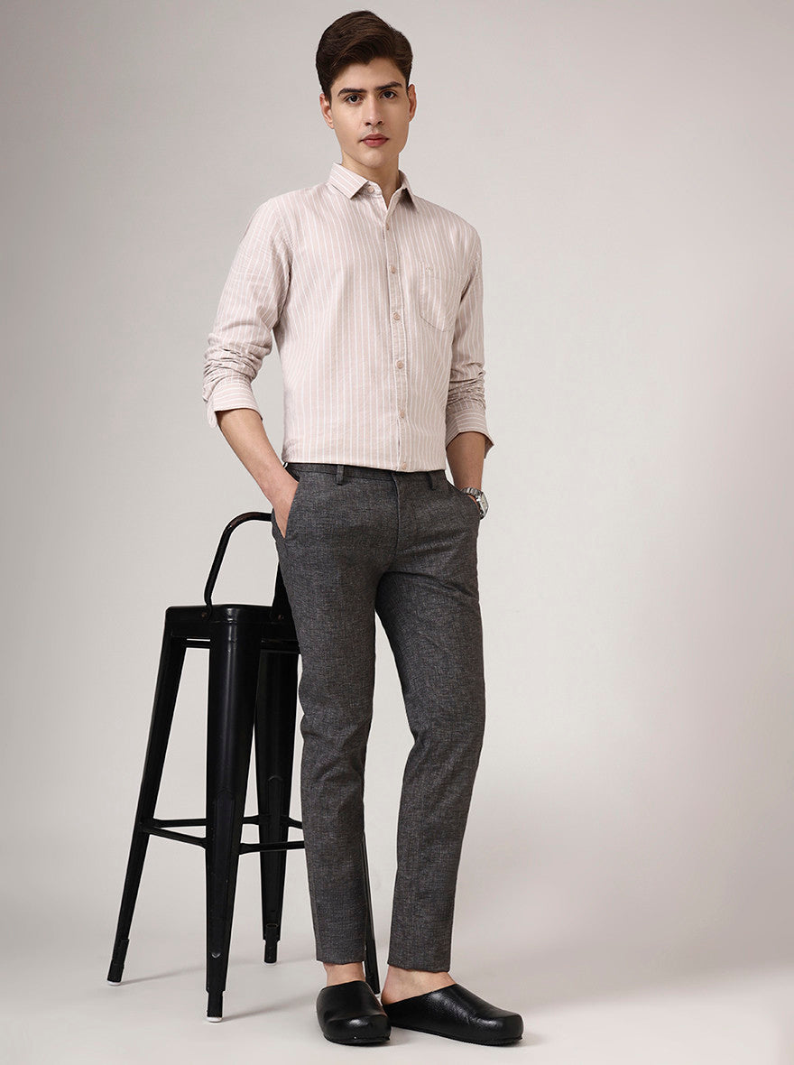 Black Solid Uno Fit Casual Trouser | JadeBlue