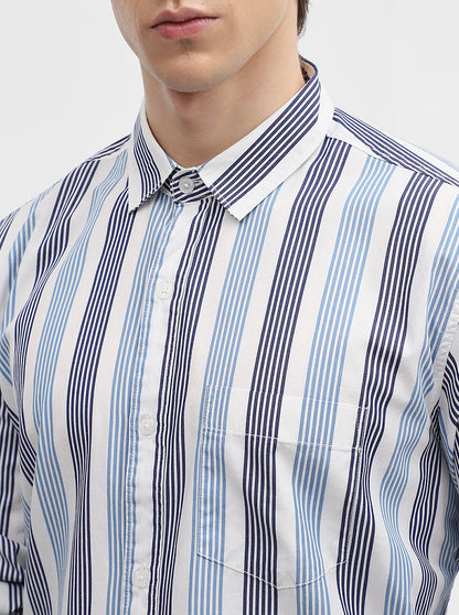 Blue & White Striped Slim Fit Casual Shirt | JadeBlue