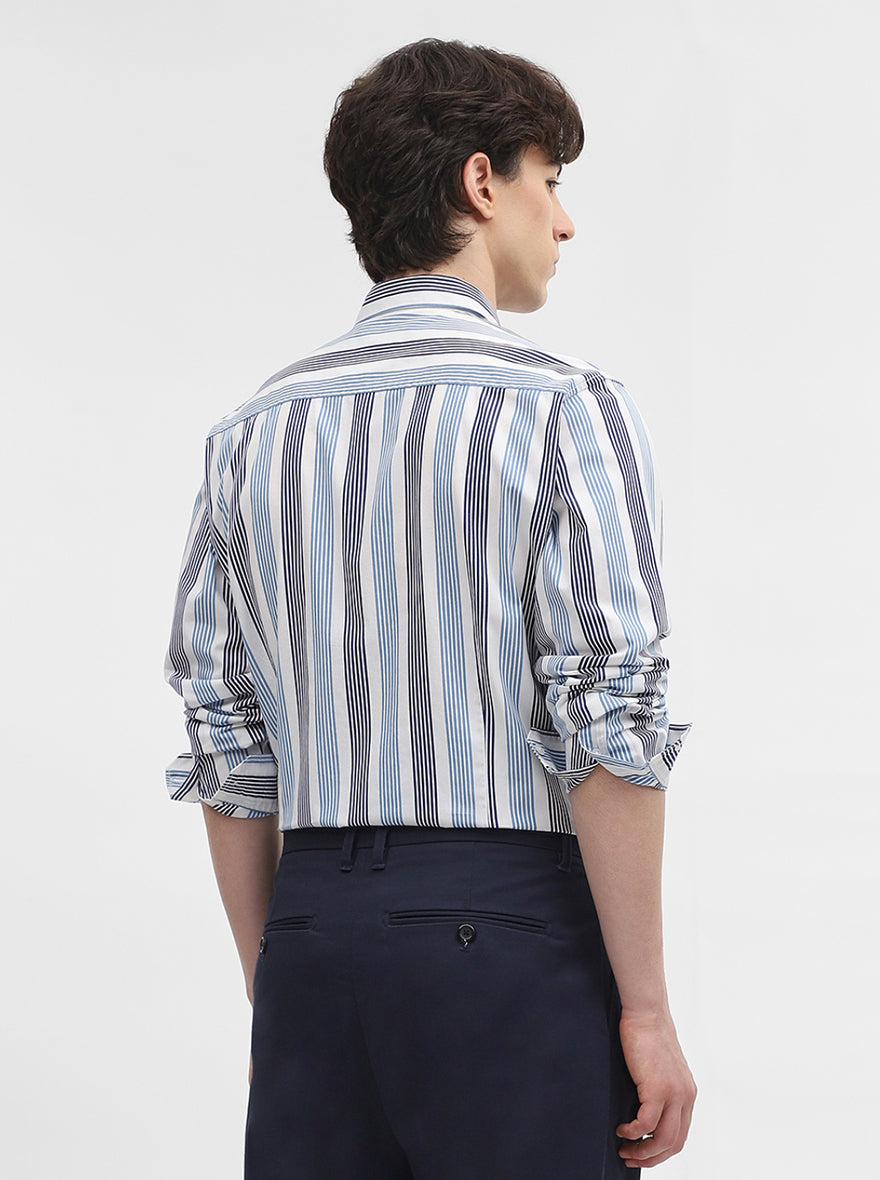 Blue & White Striped Slim Fit Casual Shirt | JadeBlue
