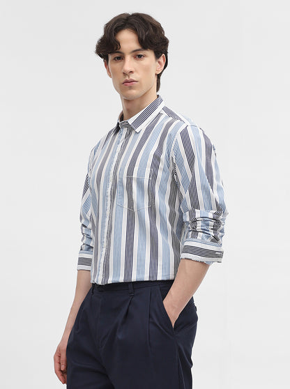Blue & White Striped Slim Fit Casual Shirt | JadeBlue