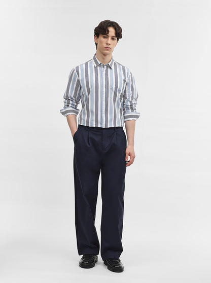 Blue & White Striped Slim Fit Casual Shirt | JadeBlue