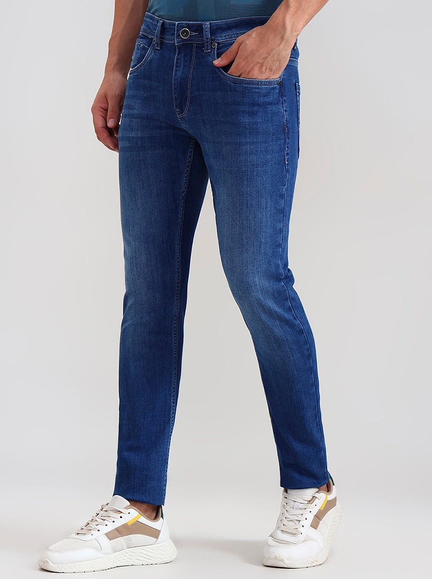 Slubby Mid Blue Washed Slim Fit Jeans | JadeBlue