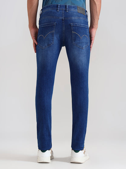 Slubby Mid Blue Washed Slim Fit Jeans | JadeBlue