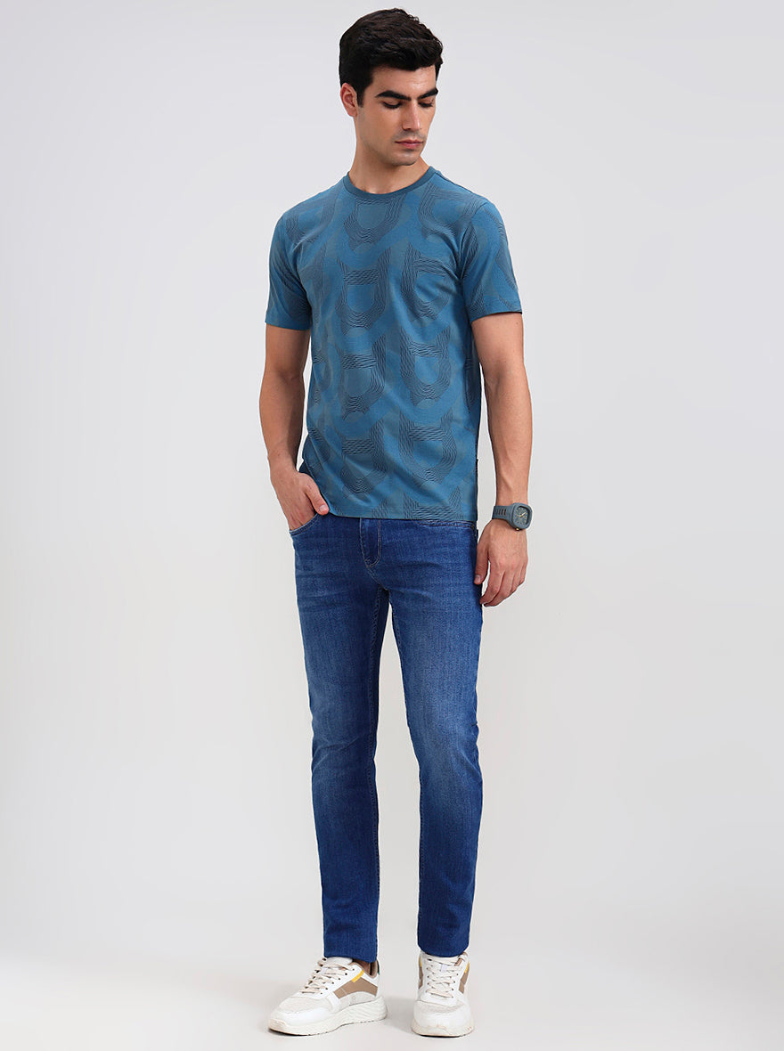 Slubby Mid Blue Washed Slim Fit Jeans | JadeBlue