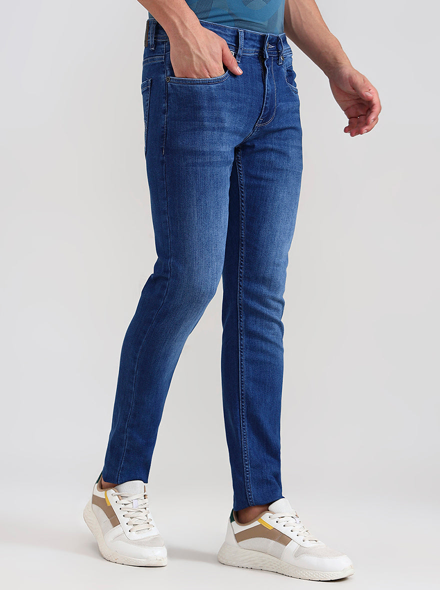 Slubby Mid Blue Washed Slim Fit Jeans | JadeBlue