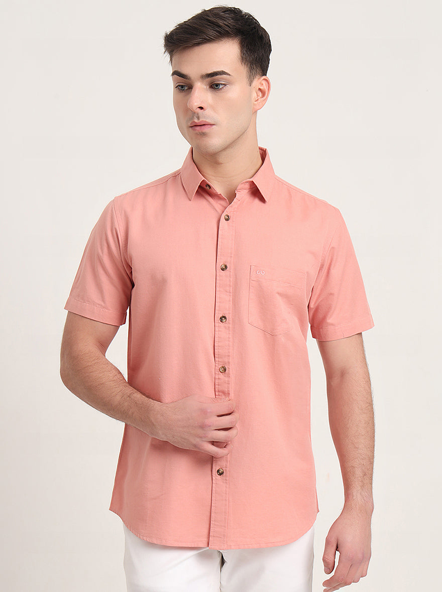 Peach Solid Slim Fit Casual Shirt | JadeBlue
