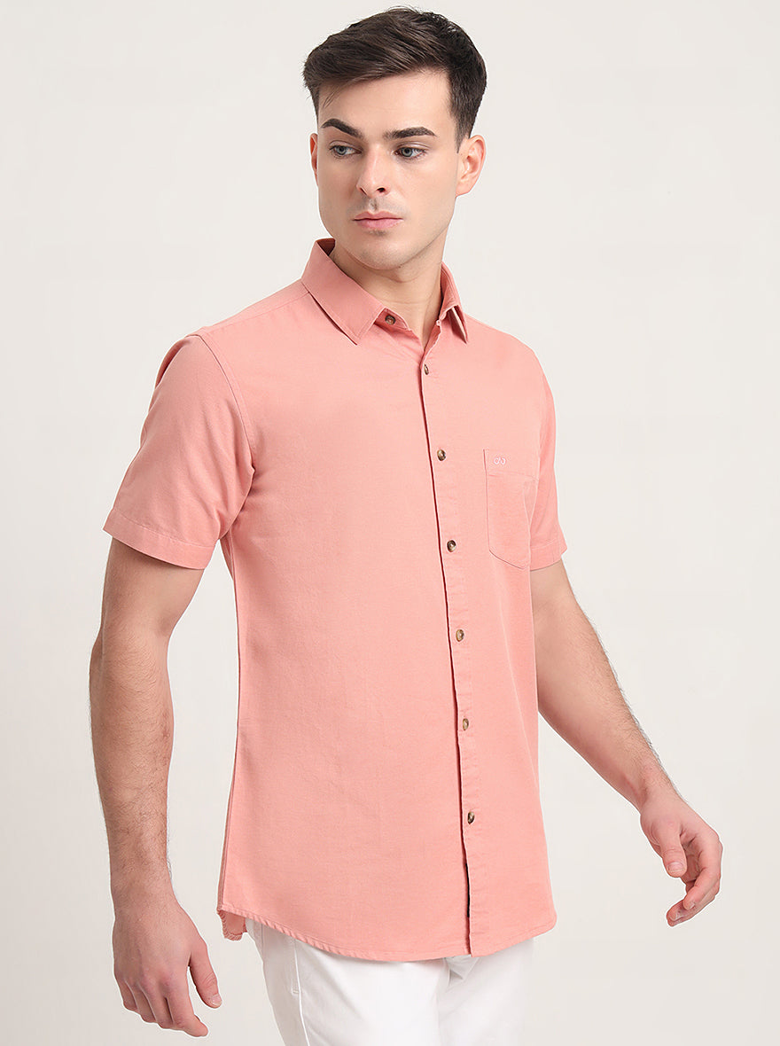 Peach Solid Slim Fit Casual Shirt | JadeBlue