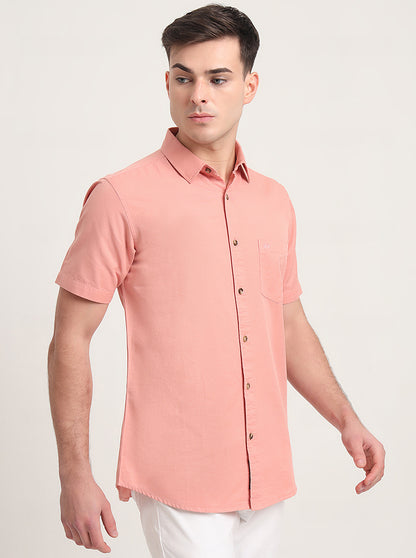 Peach Solid Slim Fit Casual Shirt | JadeBlue
