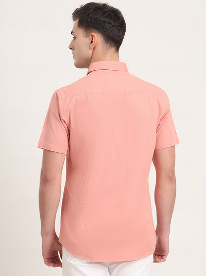 Peach Solid Slim Fit Casual Shirt | JadeBlue