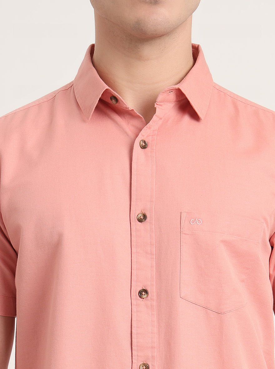 Peach Solid Slim Fit Casual Shirt | JadeBlue