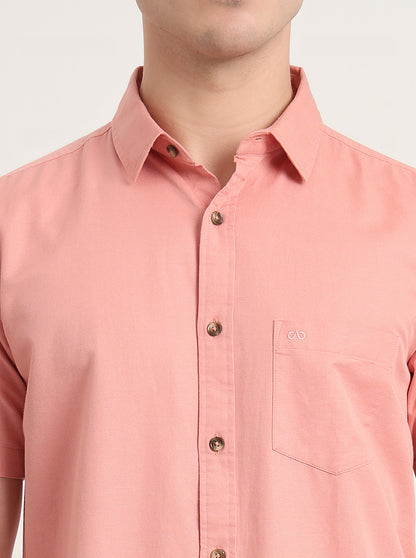 Peach Solid Slim Fit Casual Shirt | JadeBlue